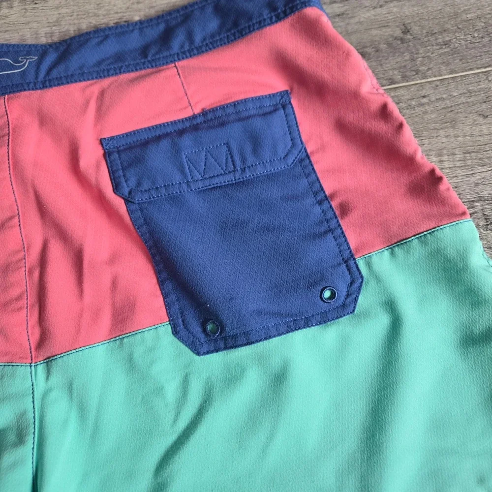 Vineyard Vines Mens Colorblock Board Shorts Pink Blue Turquoise Size 35